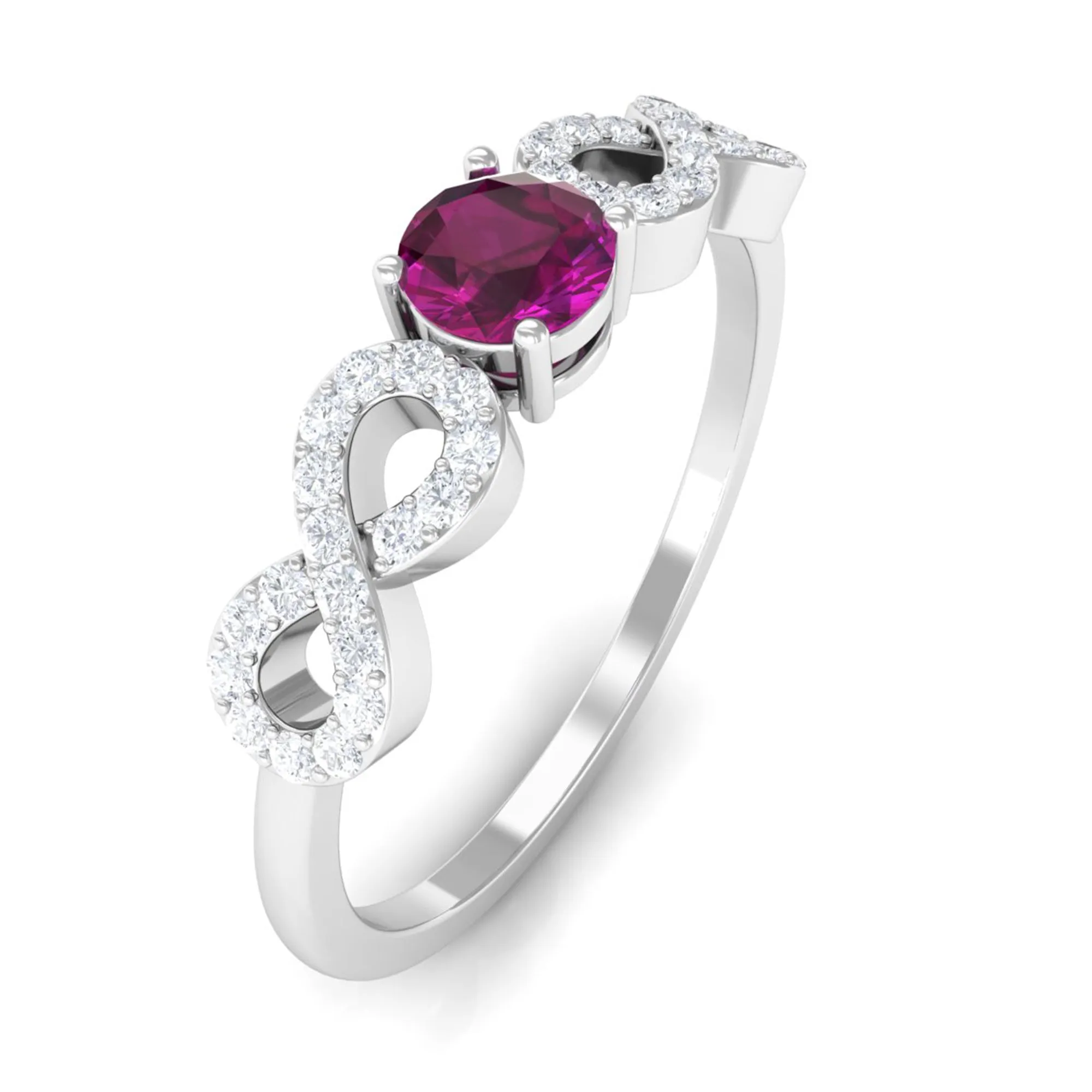 0.50 CT Solitaire Rhodolite Infinity Ring with Diamond