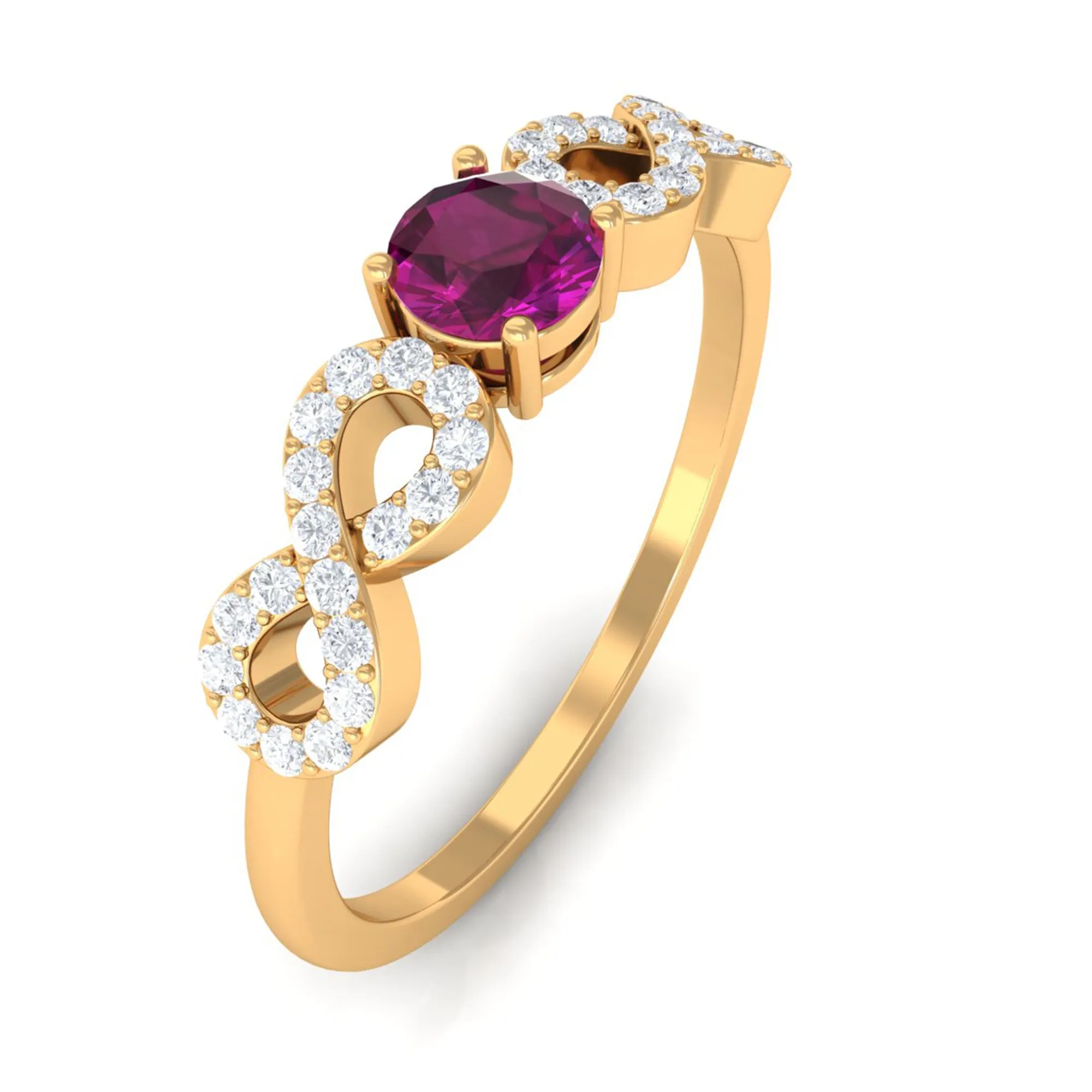 0.50 CT Solitaire Rhodolite Infinity Ring with Diamond