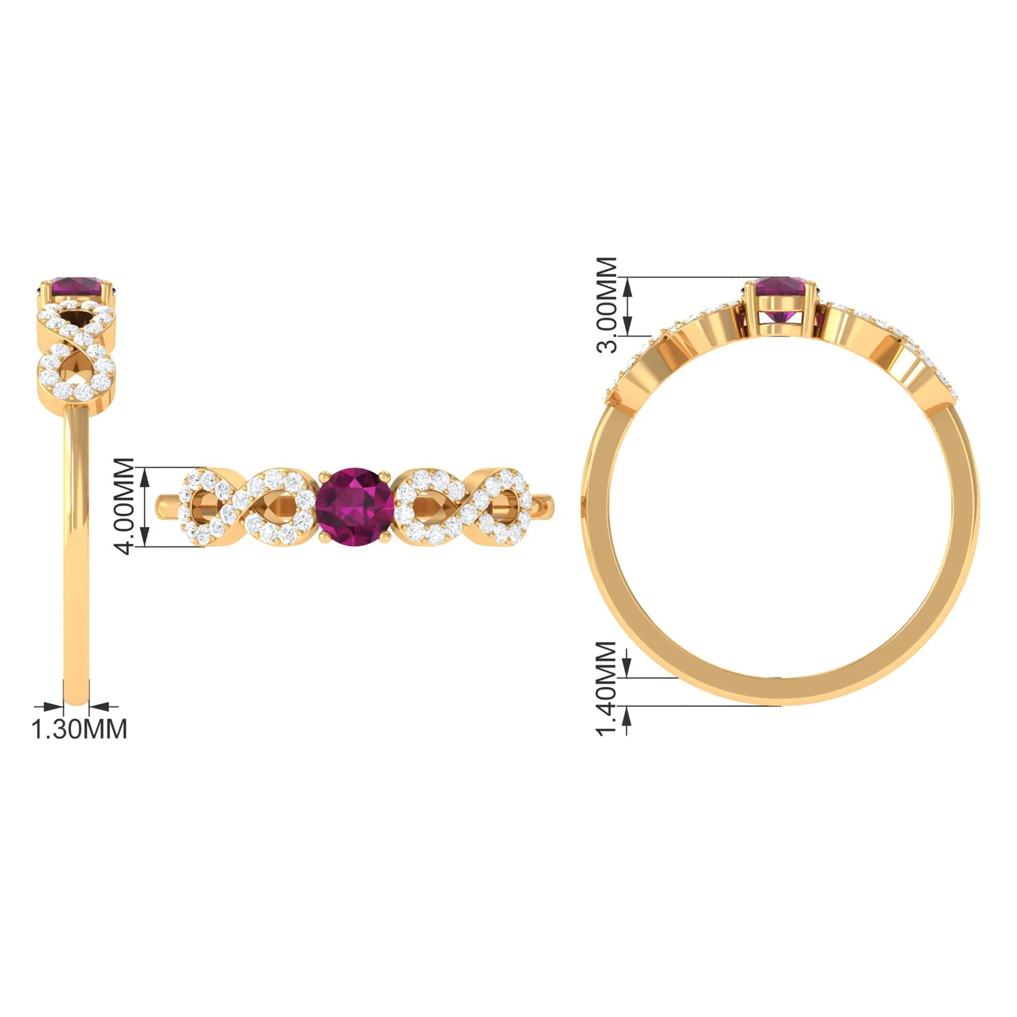 0.50 CT Solitaire Rhodolite Infinity Ring with Diamond