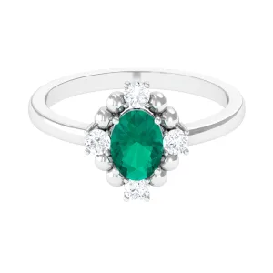 1 CT Oval shape Emerald Cocktail Ring with Diamond