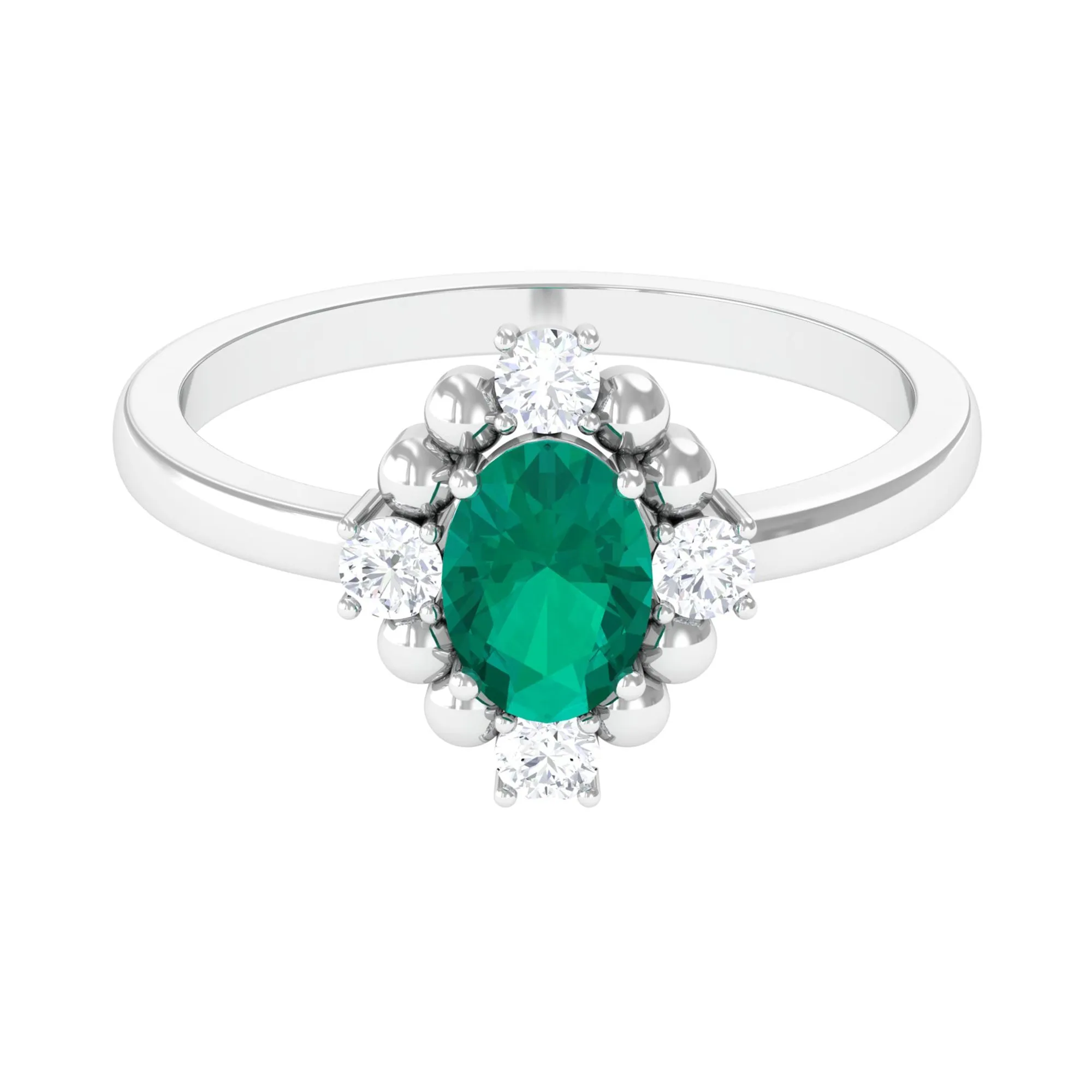 1 CT Oval shape Emerald Cocktail Ring with Diamond