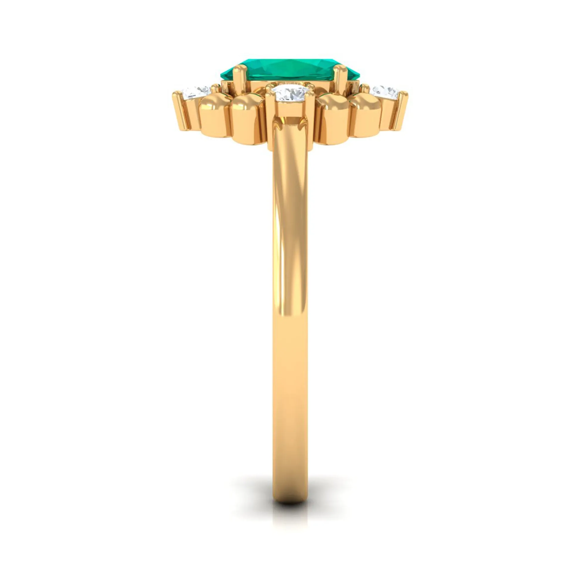 1 CT Oval shape Emerald Cocktail Ring with Diamond