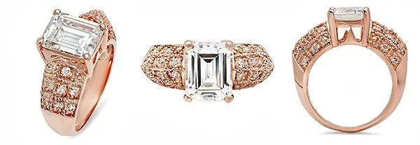 10 BY 8mm emerald cut 4 carat Cubic Zirconia Rose Gold Ring