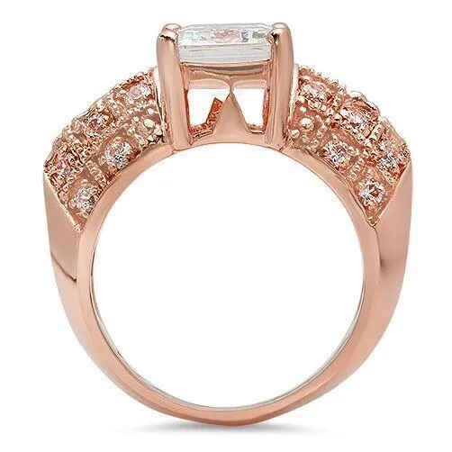 10 BY 8mm emerald cut 4 carat Cubic Zirconia Rose Gold Ring