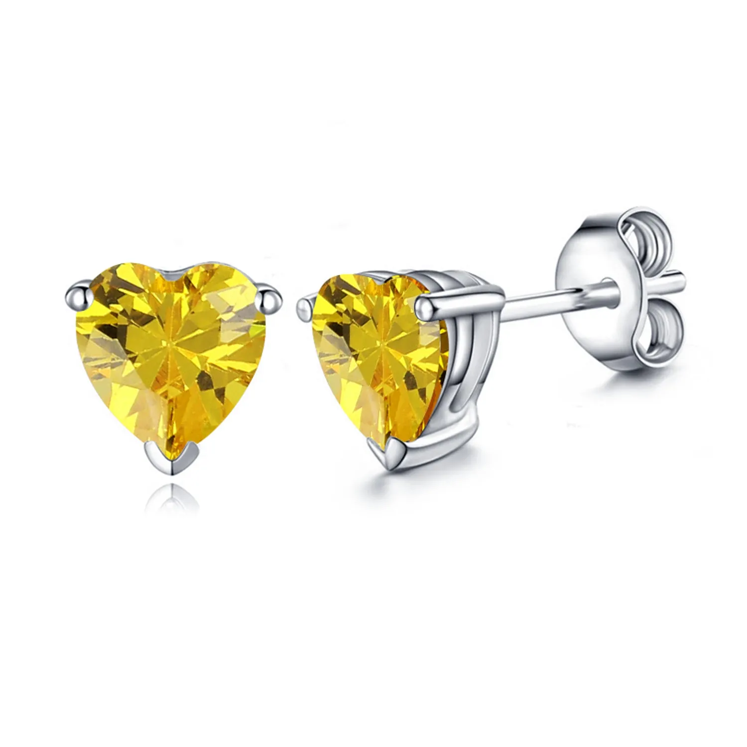 10k White Gold Plated 1 Carat Heart Created Yellow Sapphire Stud Earrings