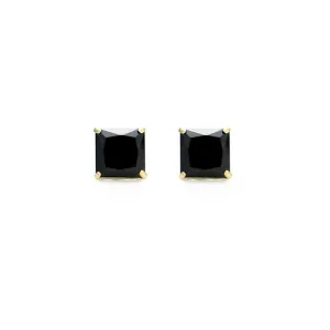 10k Yellow Gold Plated Created Black Sapphire 1 Carat Princess Cut Stud Earrings