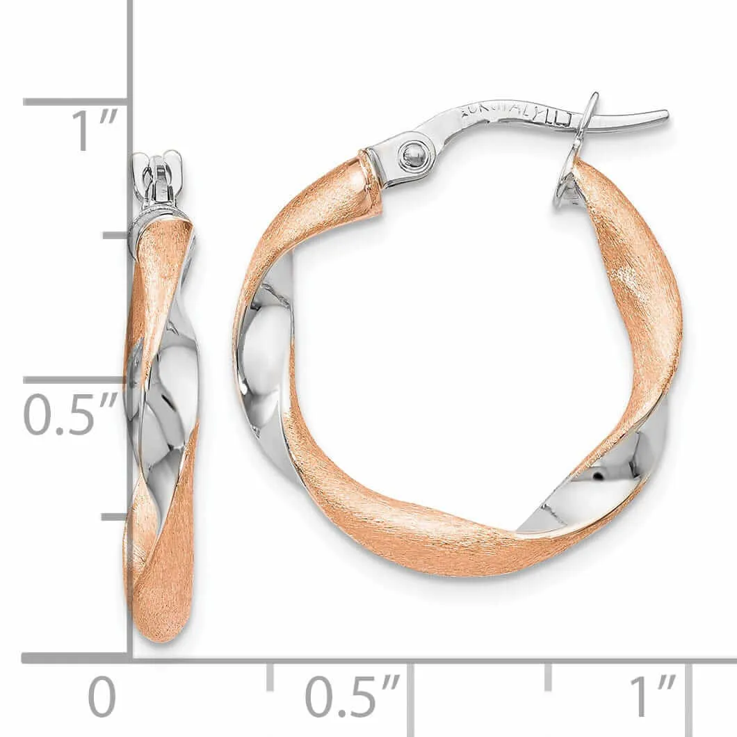 10kt White Gold Rose-tone Twisted Hoop Earrings