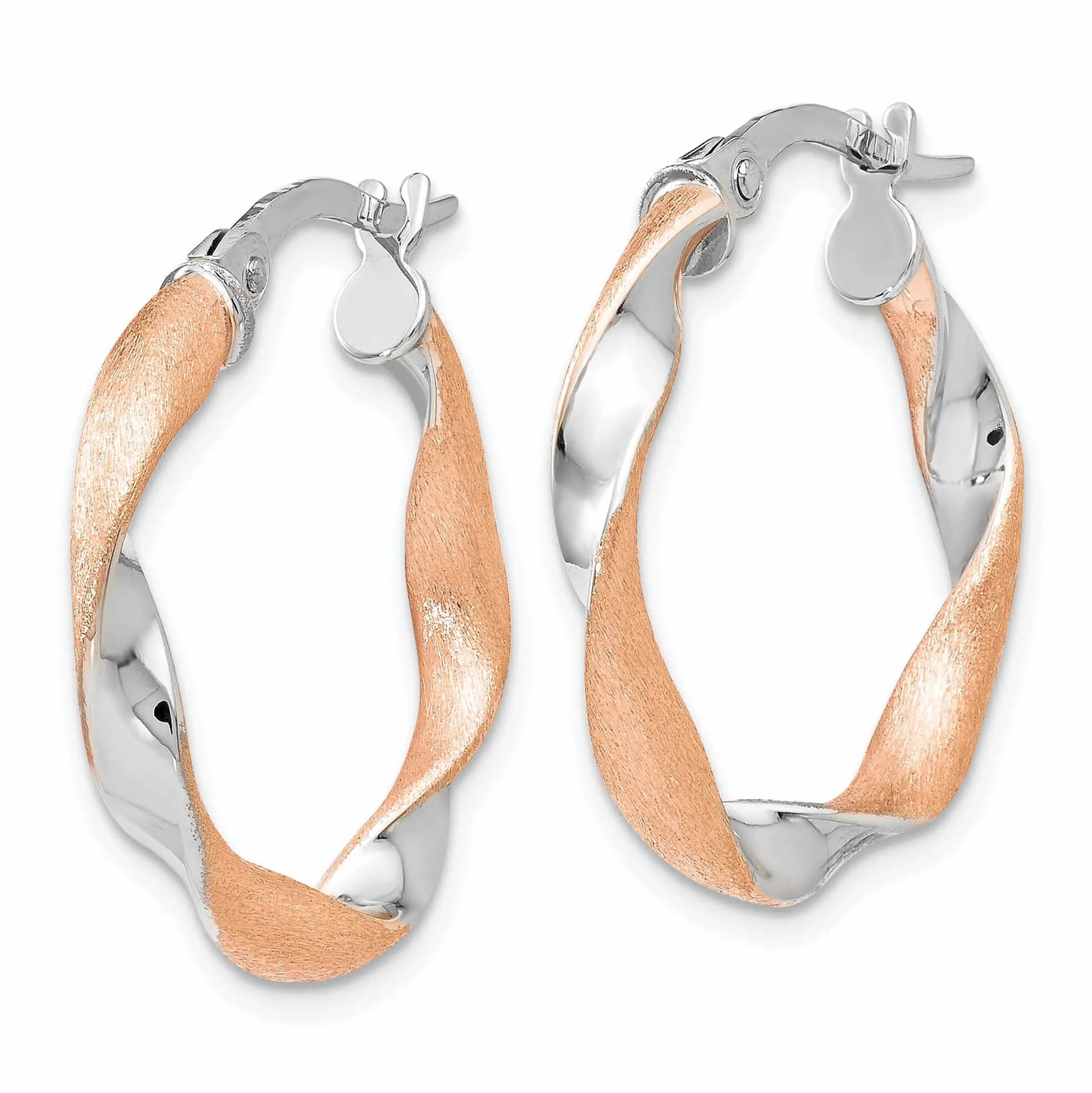 10kt White Gold Rose-tone Twisted Hoop Earrings