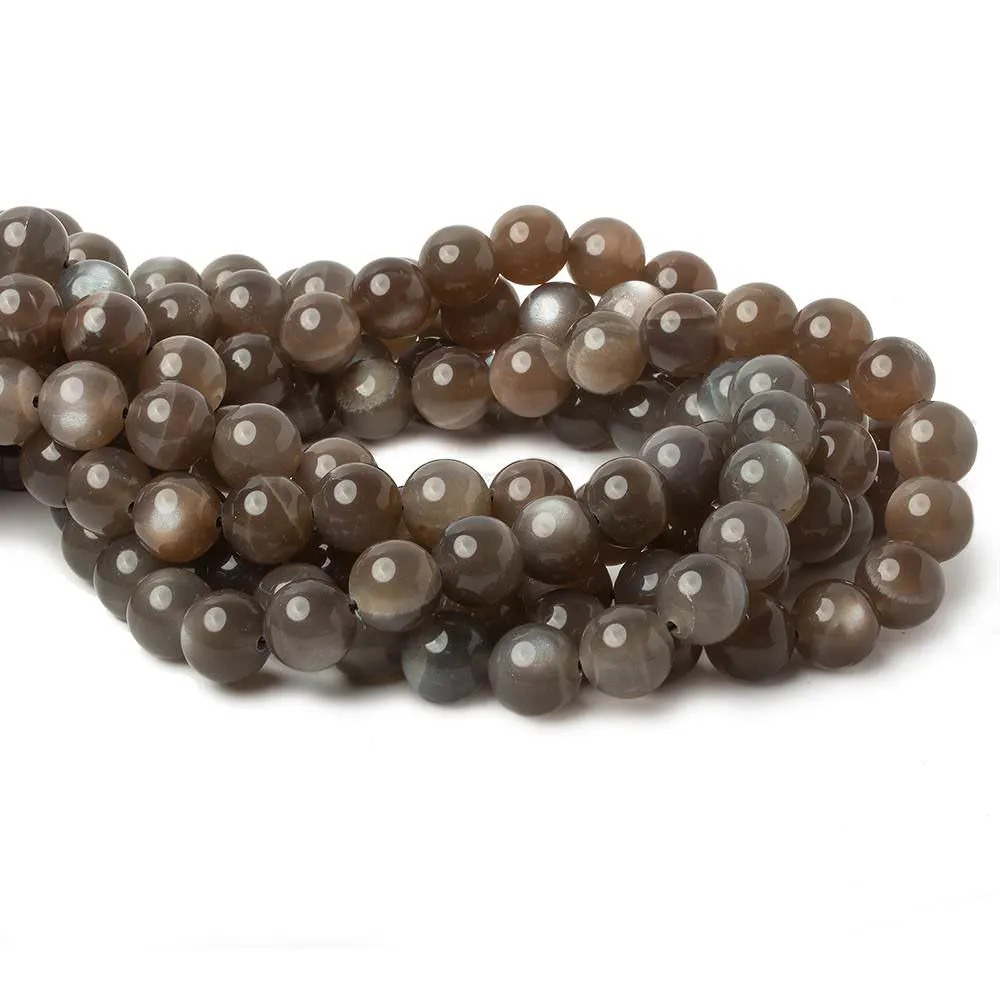 10mm A Grade Grey & Brown Moonstone Plain Rounds 16 inch 41 beads