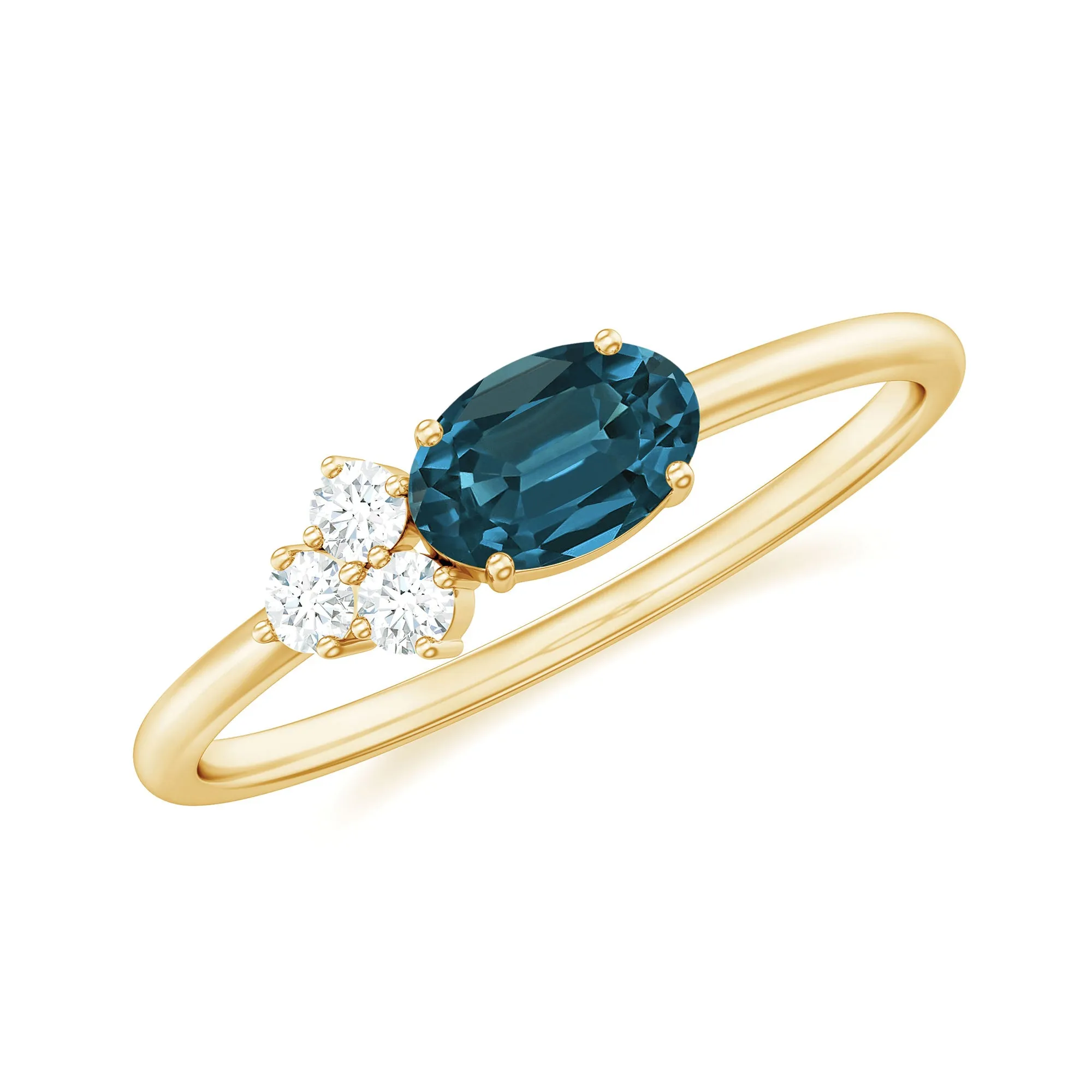 1/2 CT Oval Cut London Blue Topaz Promise Ring with Diamond Trio