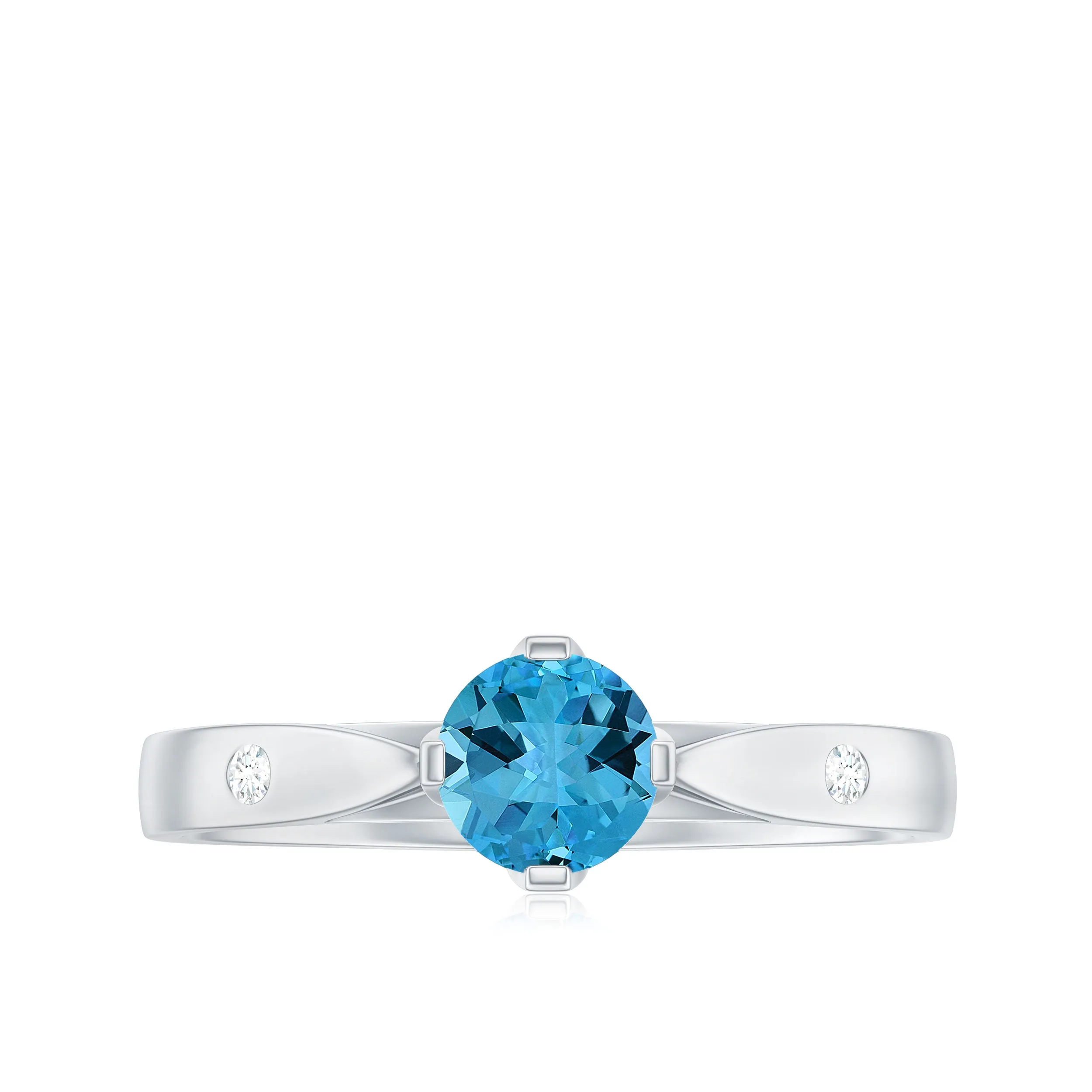 1/2 CT Solitaire Ring with Swiss Blue Topaz and Diamond for Her