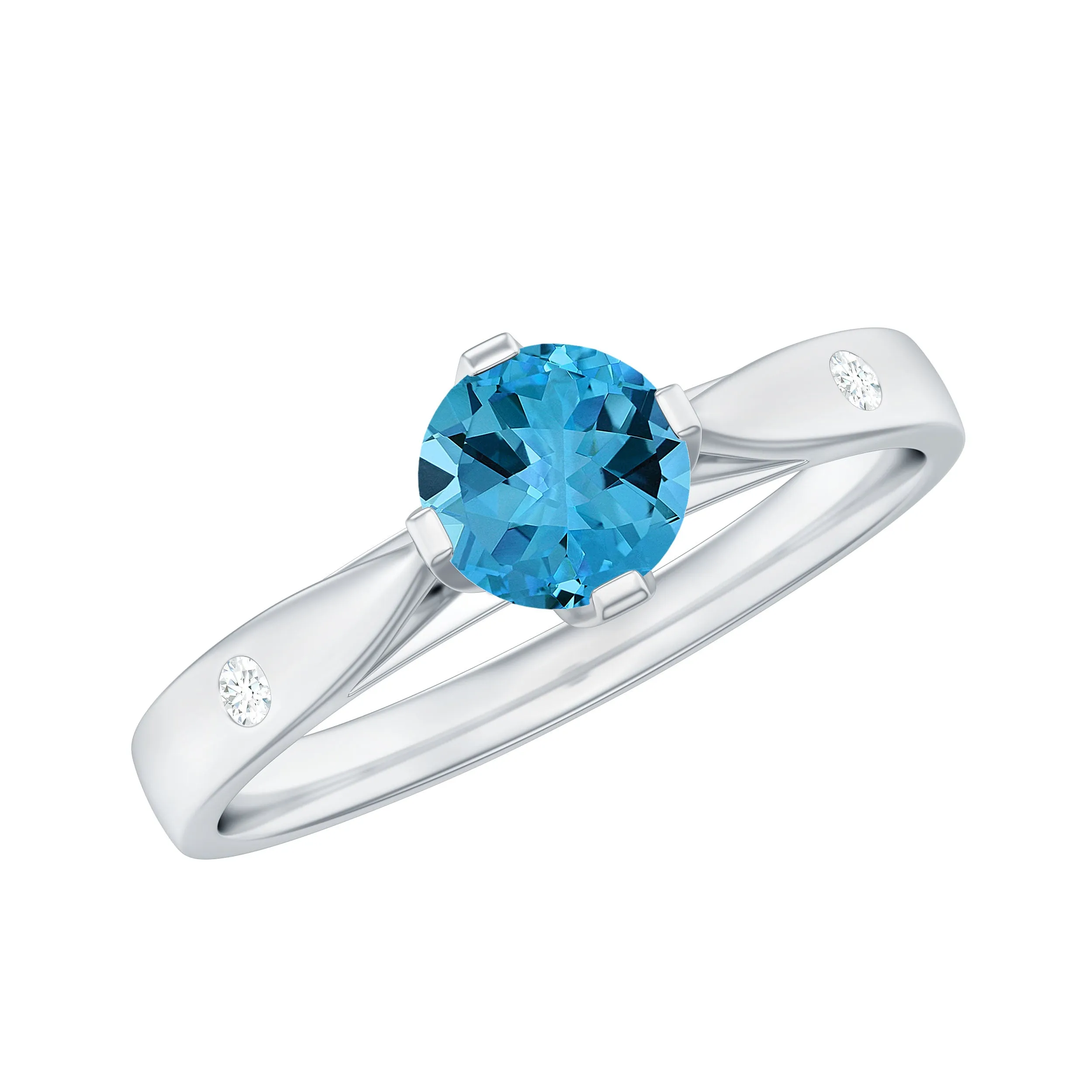 1/2 CT Solitaire Ring with Swiss Blue Topaz and Diamond for Her