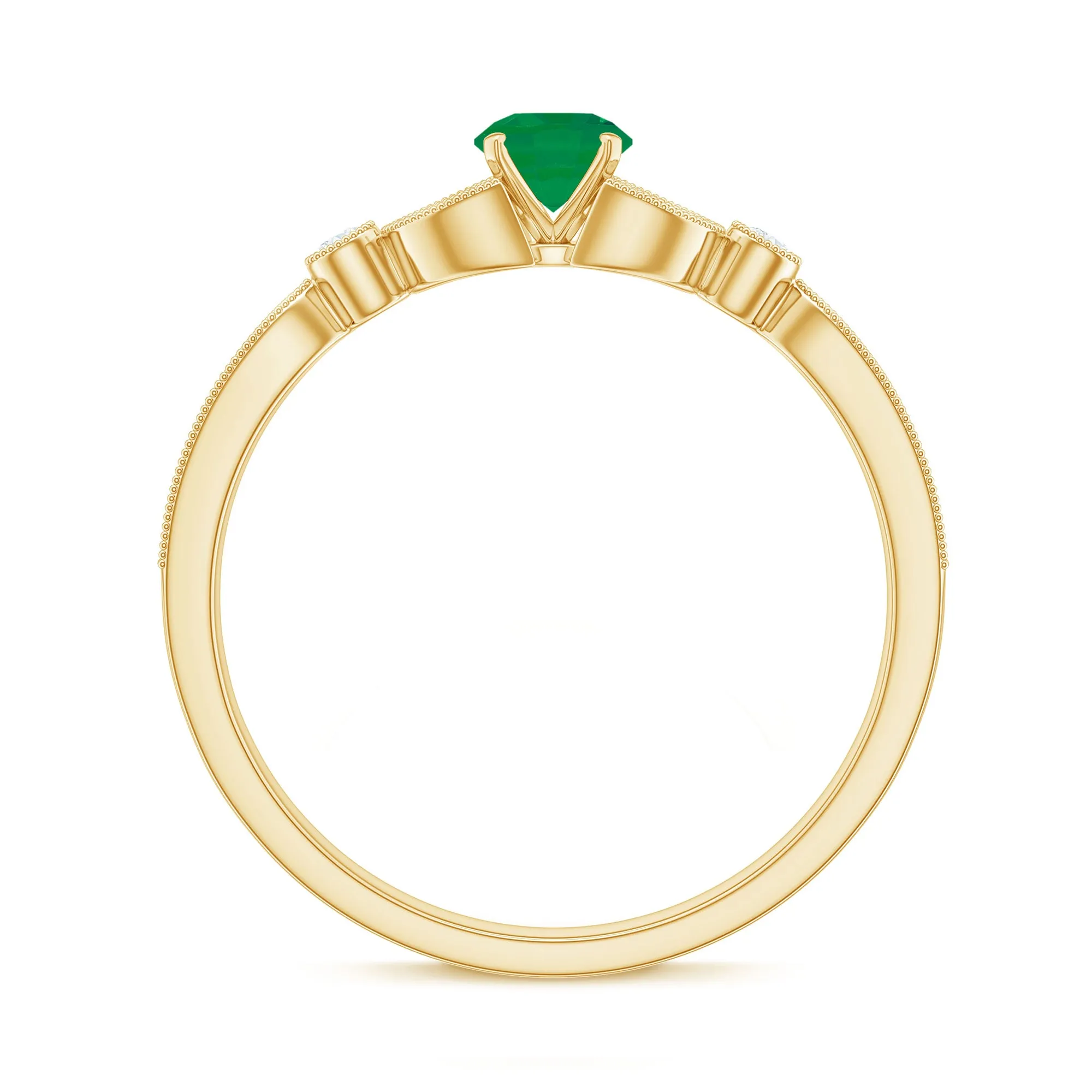 1/2 CT Vintage Inspired Emerald and Diamond Engagement Ring with Milgrain Details