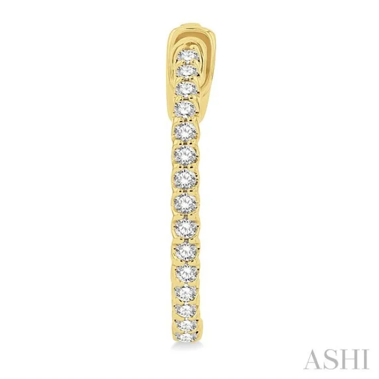 1/2 ctw Round Cut Diamond In-Out Hoop Earrings in 14K Yellow Gold