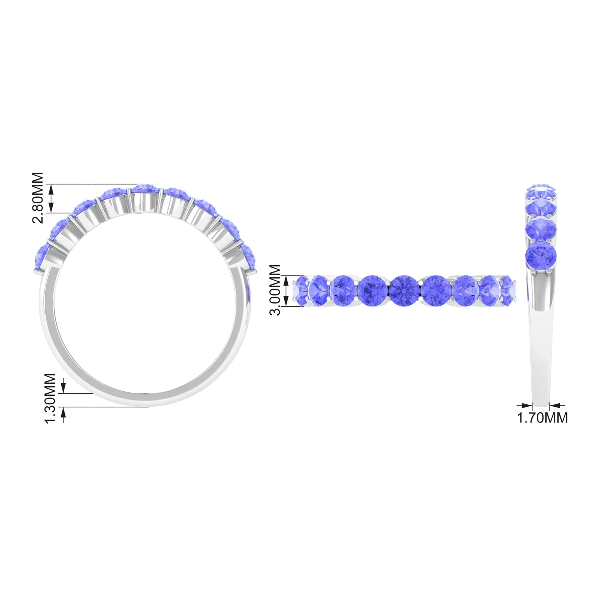 1.25 CT Natural Tanzanite Semi Eternity Ring in Gold