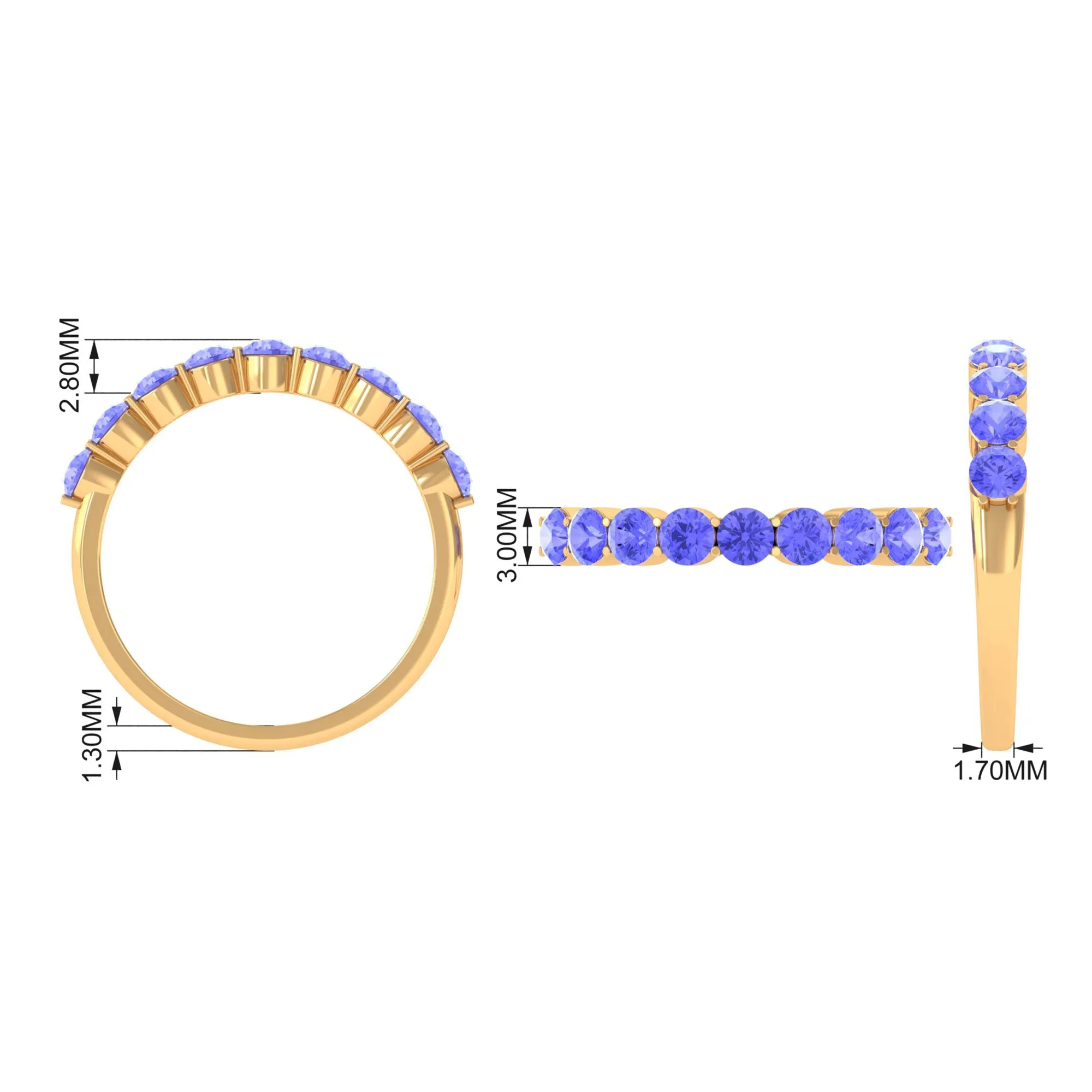 1.25 CT Natural Tanzanite Semi Eternity Ring in Gold