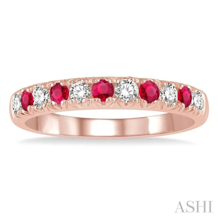 1/4 ctw Round Cut Diamond and 2.3MM Ruby Precious Wedding Band in 14K rose Gold