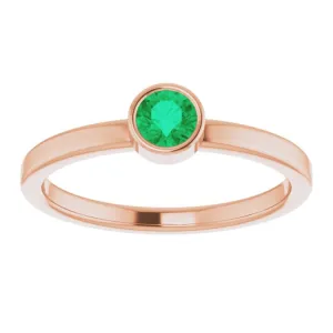 14K Rose 4 mm Natural Emerald Ring