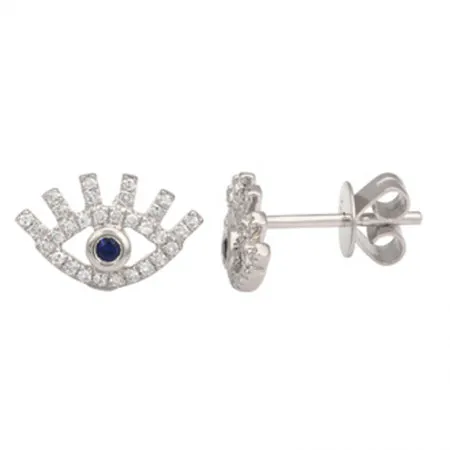 14K Rose Gold Diamond   Sapphire Mini Evil Eyelash Earrings