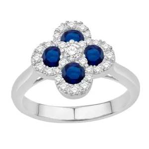 14k Sapphire & Diamond Flower Shape Ring