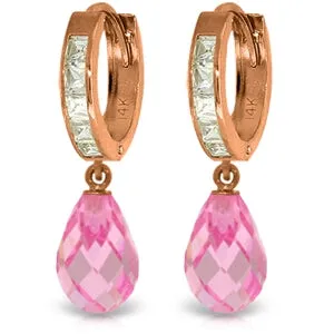 14K Solid Rose Gold Cubic Zirconia Dangling Stone Hoop Earrings