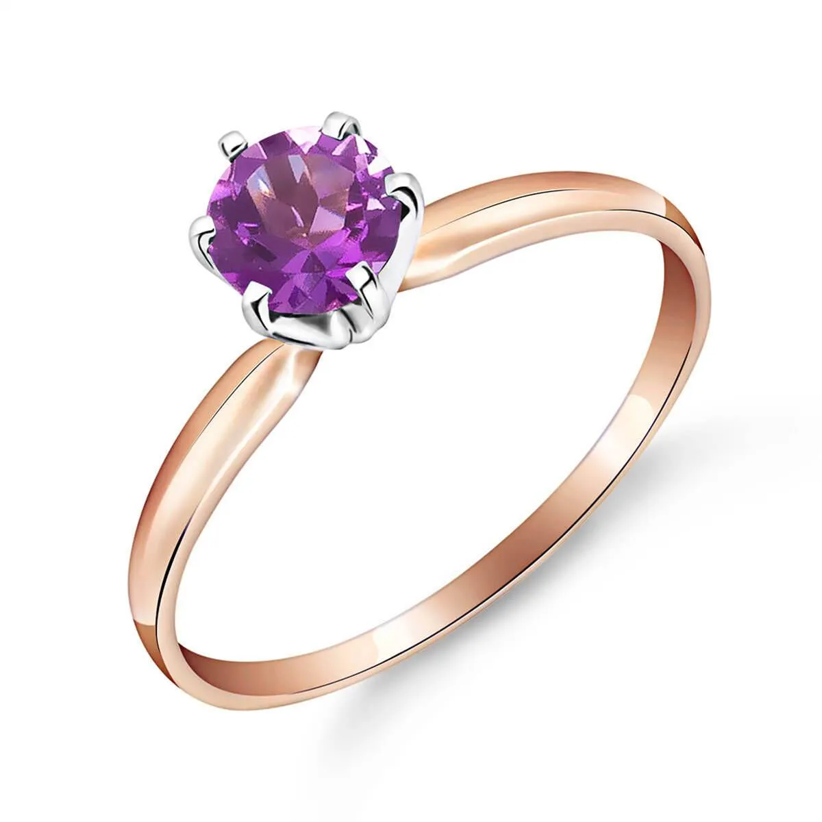 14K Solid Rose Gold Solitaire Ring Natural Purple Amethyst Gemstone