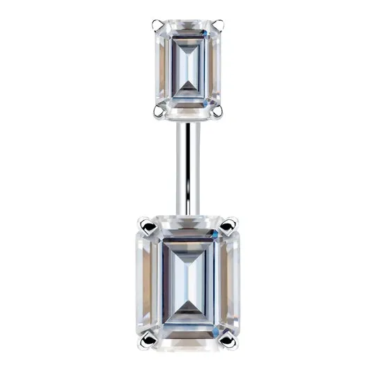 14K White Gold Emerald Cut Belly Rings