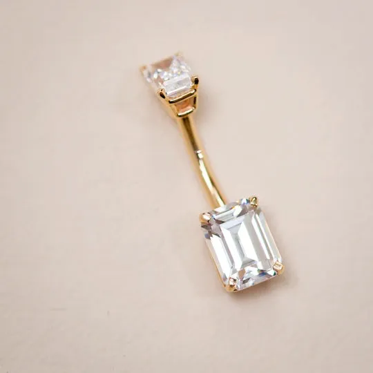 14K White Gold Emerald Cut Belly Rings