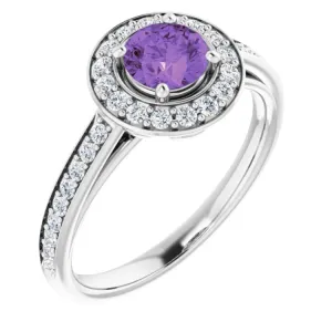 14K White Natural Amethyst & 1/3 CTW Natural Diamond Ring