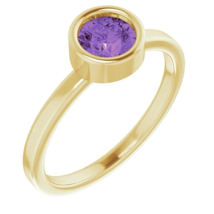 14K Yellow 5.5 mm Natural Amethyst Ring