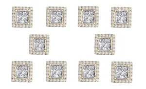 14k Yellow Gold Plated 1/2Ct Square Cut White Sapphire Set of Five Halo Stud Earrings