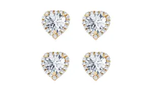 14k Yellow Gold Plated 4mm 3Ct Heart White Sapphire Set of Two Halo Stud Earrings