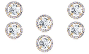 14k Yellow Gold Plated 6mm 1Ct Round White Sapphire Set Of Three Halo Stud Earrings