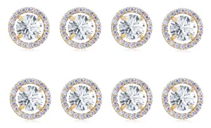 14k Yellow Gold Plated 6mm 4Ct Round White Sapphire Set Of Four Halo Stud Earrings