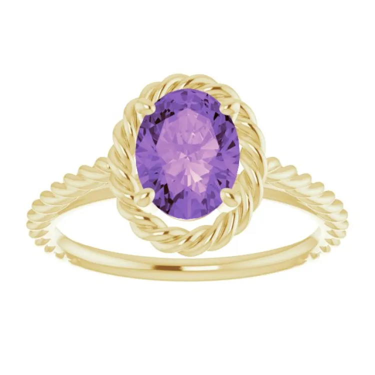 14K Yellow Natural Amethyst Rope Ring