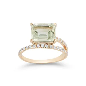 14kt Gold Green Amethyst Point of Focus Ring