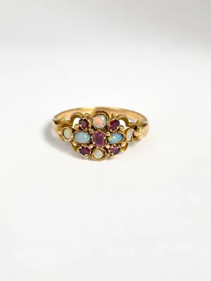 15ct Gold, Antique, Victorian Opal, Almandine Garnet Ring