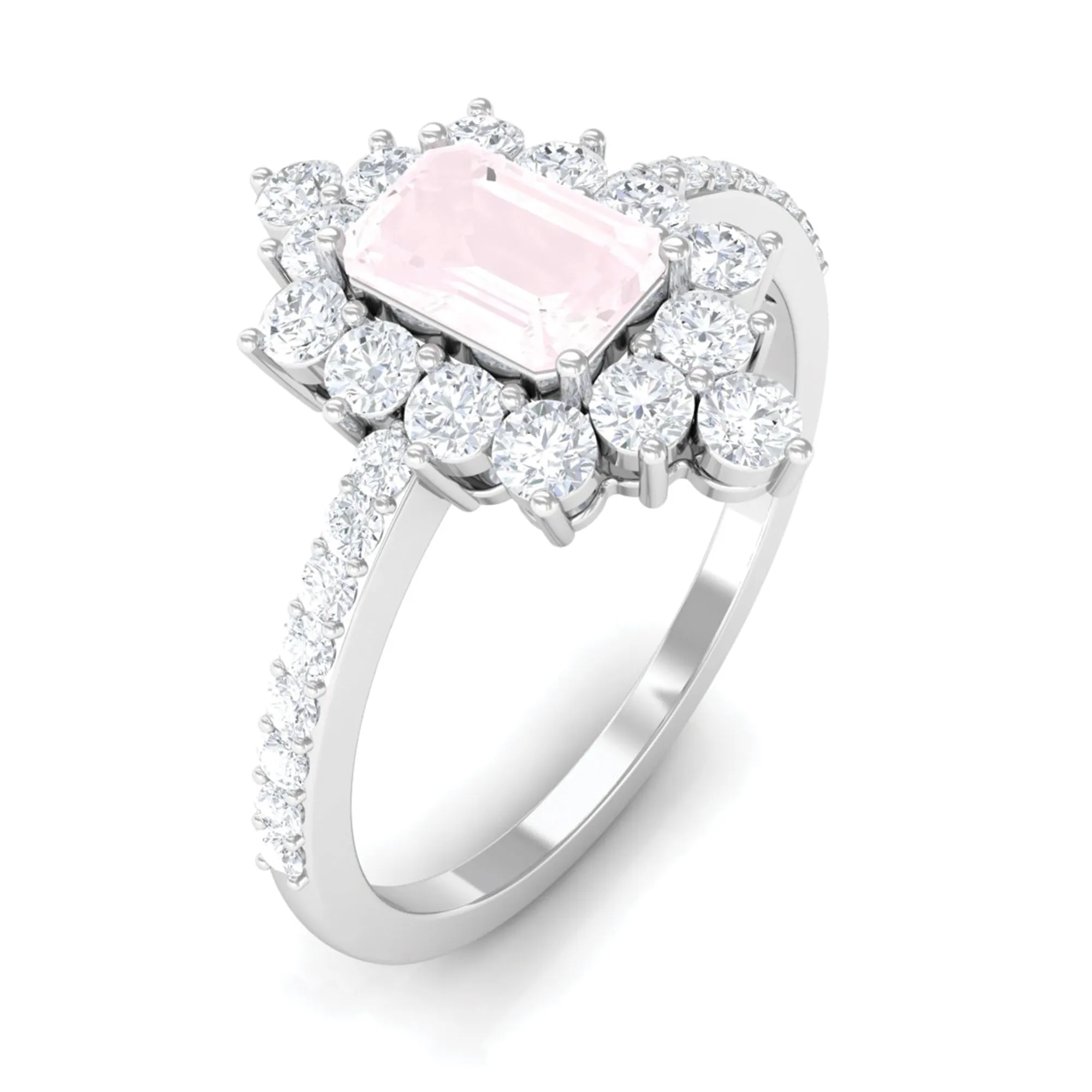 1.75 CT Vintage Inspired Rose Quartz Ring with Diamond Halo