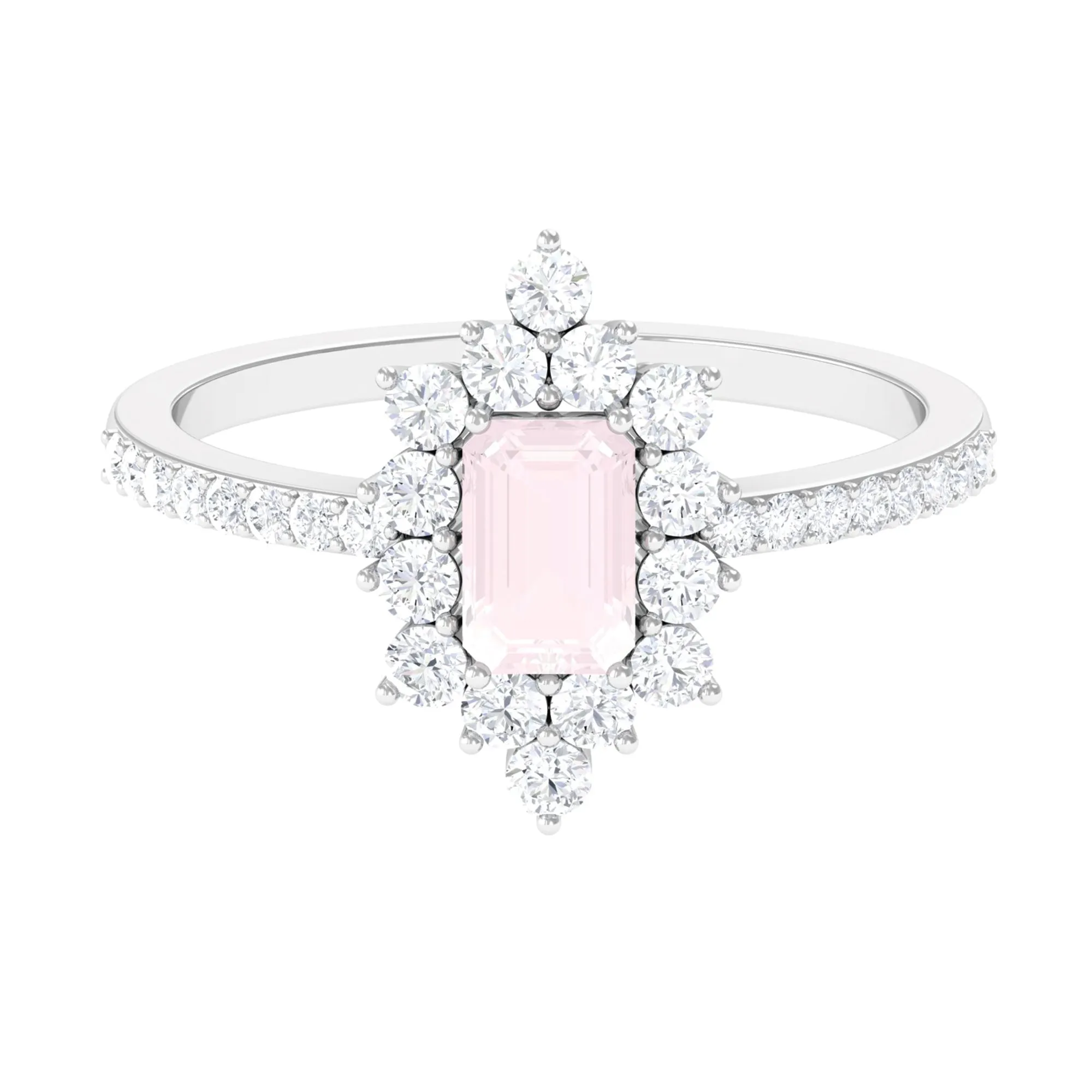 1.75 CT Vintage Inspired Rose Quartz Ring with Diamond Halo