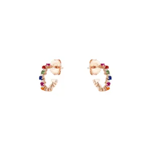 18 Karat Rose Gold Small Hoop Earring with Multi Colored Sapphires and Diamonds