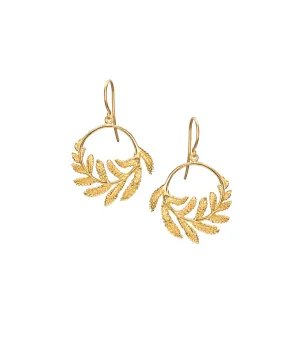 18ct Solid Gold Fern Hoop Earrings