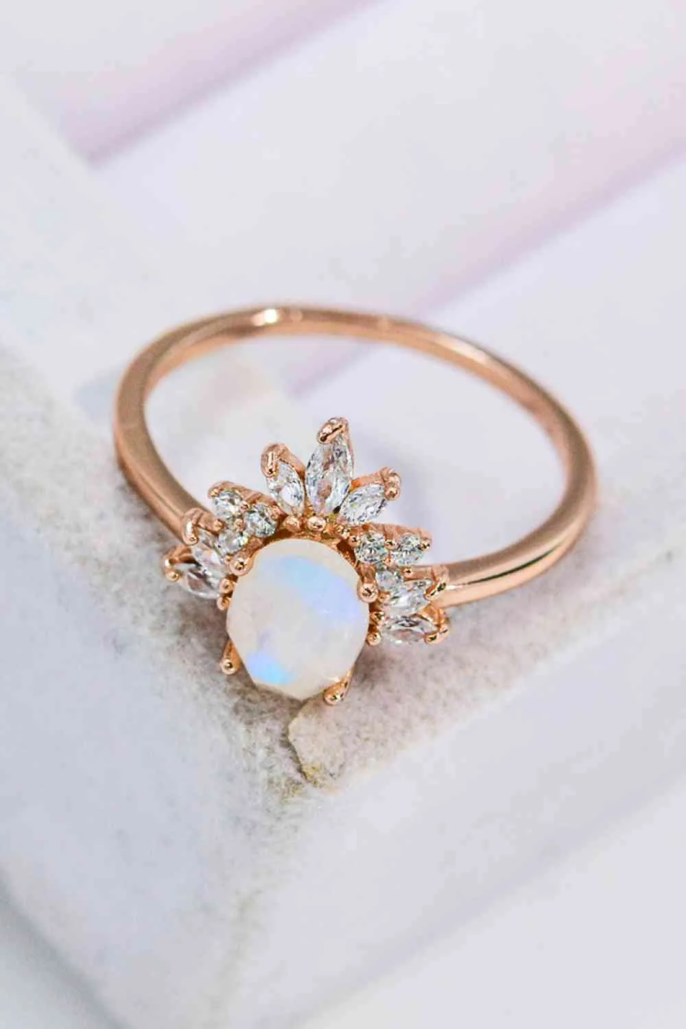 18K Rose Gold-Plated Natural Moonstone Ring