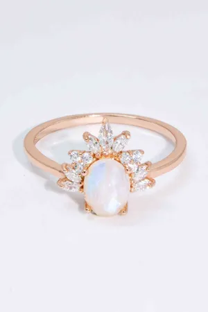 18K Rose Gold-Plated Natural Moonstone Ring