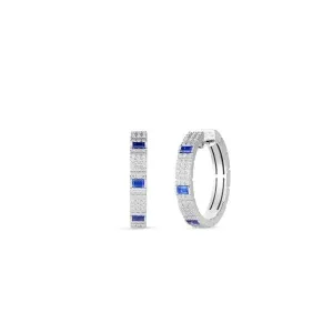 18K White Gold Obelisco Pave Diamond & Blue Sapphire Hoop Earrings