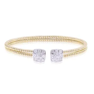 18K YELLOW GOLD DOUBLE TWISTED WIRE CUFF BRACELET WITH PAVE DIAMOND SQUARE END CAPS 0.90CTW