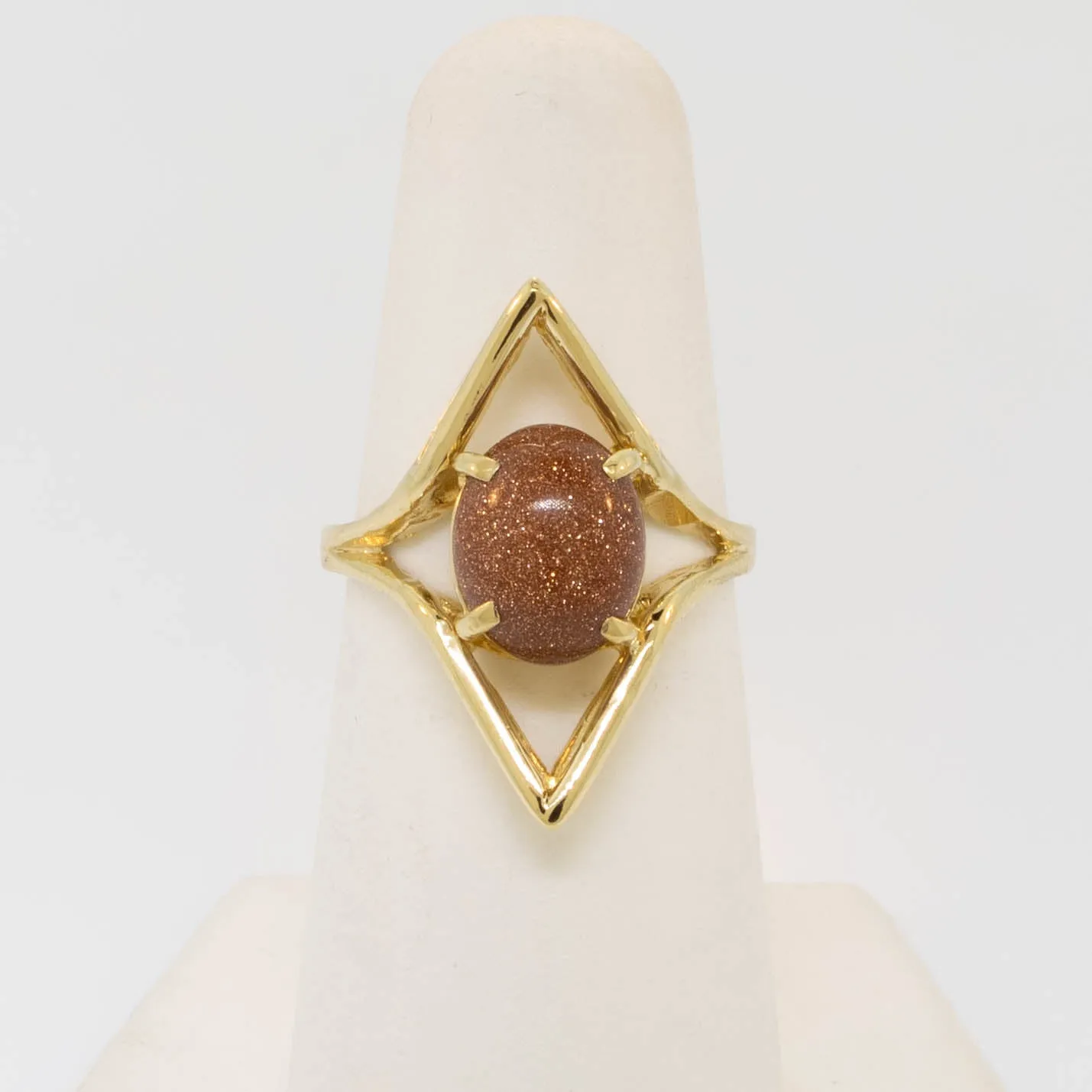 18K Yellow Gold Goldstone Statement Geometric Ring Size 6 Preowned Jewelry