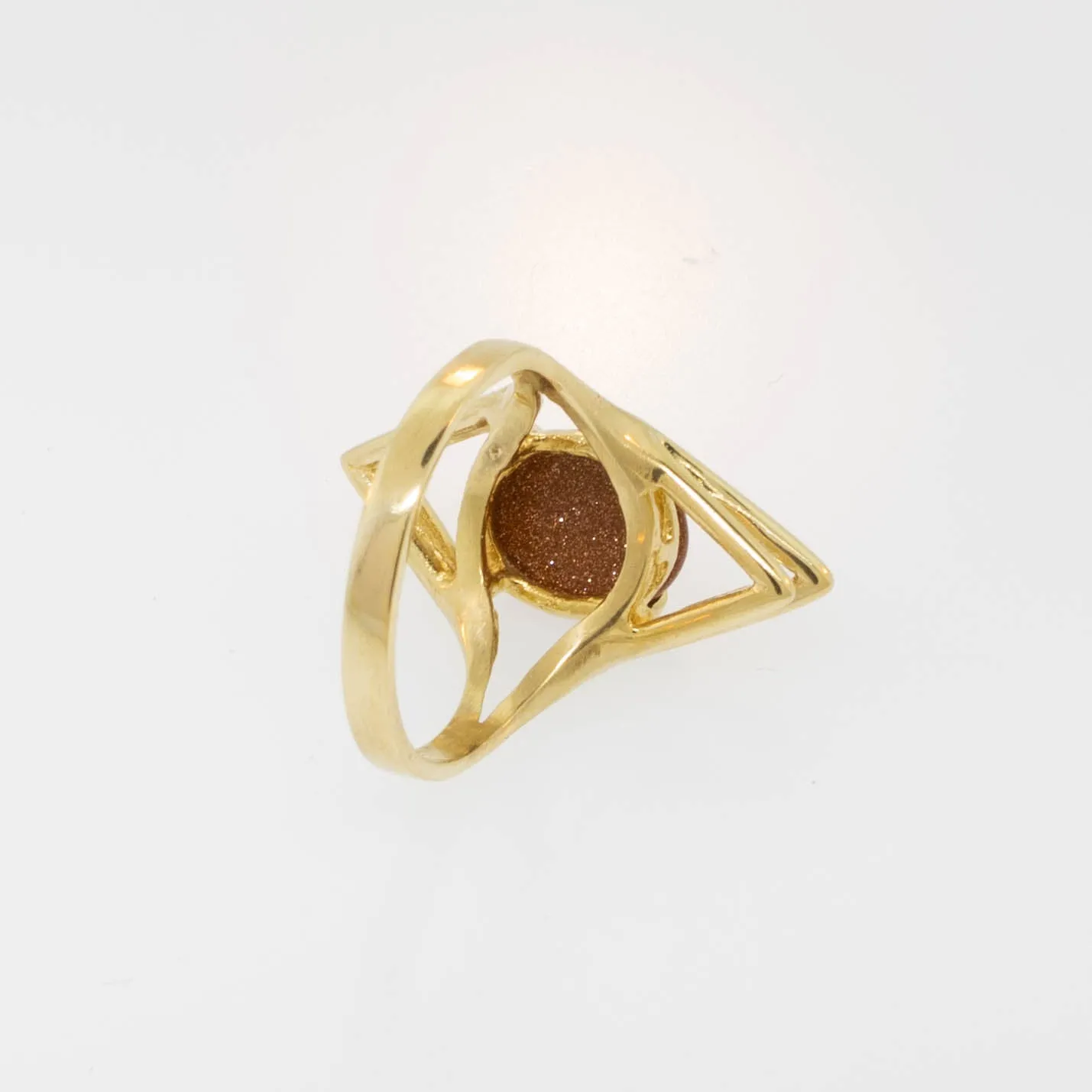 18K Yellow Gold Goldstone Statement Geometric Ring Size 6 Preowned Jewelry