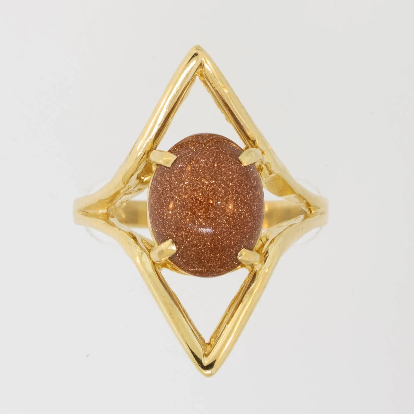 18K Yellow Gold Goldstone Statement Geometric Ring Size 6 Preowned Jewelry