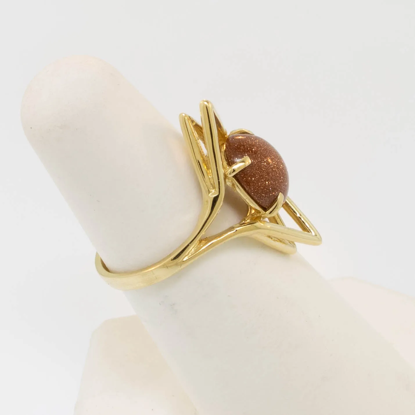 18K Yellow Gold Goldstone Statement Geometric Ring Size 6 Preowned Jewelry