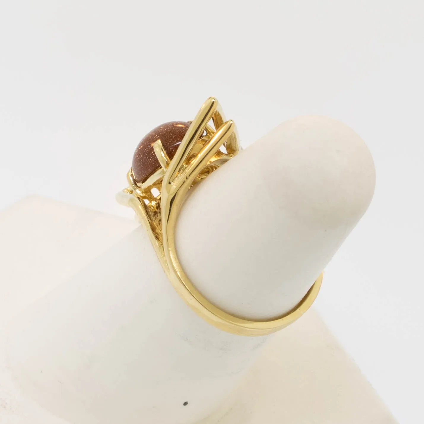 18K Yellow Gold Goldstone Statement Geometric Ring Size 6 Preowned Jewelry